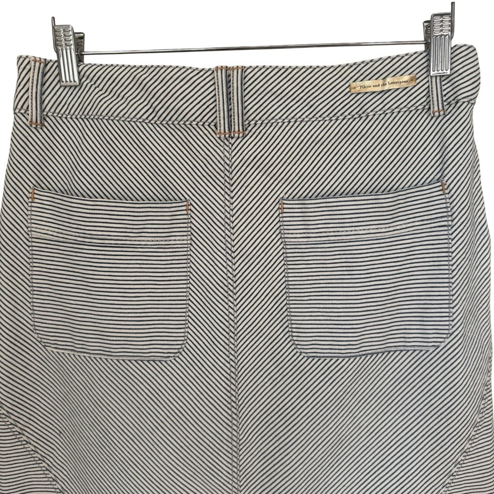 PILCRO Anthropologie Railroad Stripe Denim Skirt A-Line Blue and White Size 28 - Picture 11 of 16